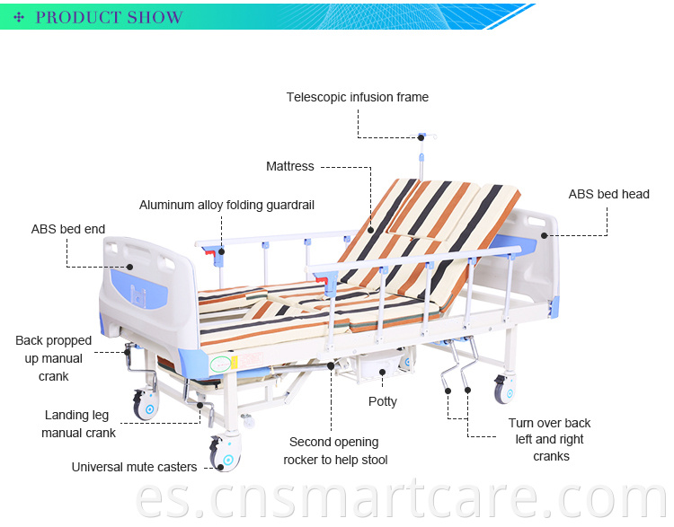 Manual multifunción Manual Hospital cama de ancianos Cama para el paciente para atención domiciliaria